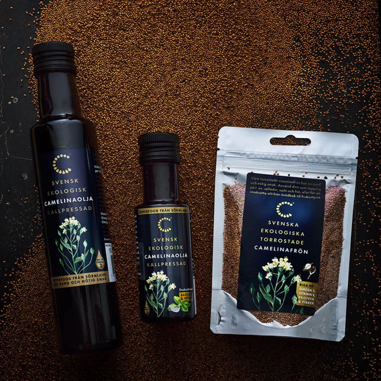 Camelina of Sweden ekologisk kallpressad svensk matolja och frön