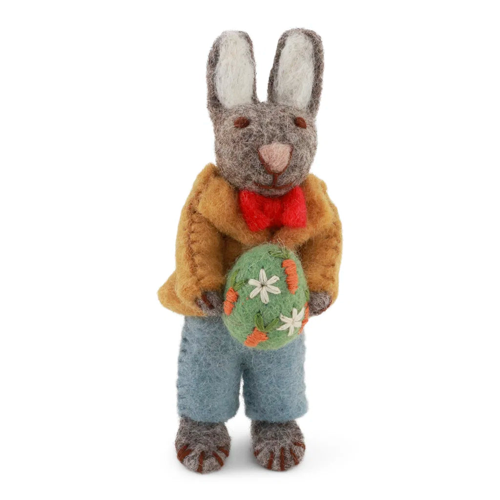 Felted white bunny with daffodil