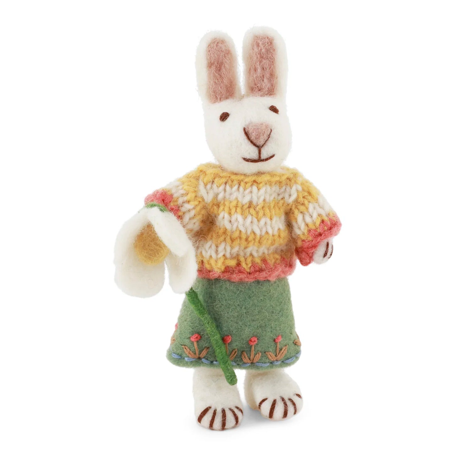 Felted white bunny with daffodil