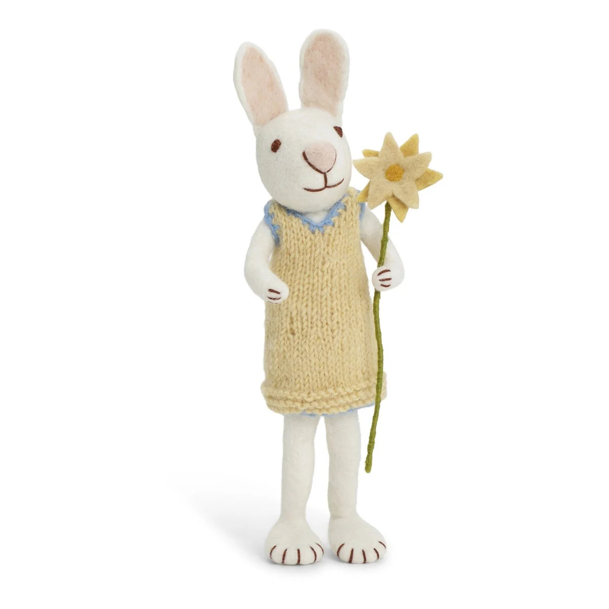 Tovad vit kanin med klänning och blomma (27 cm)
