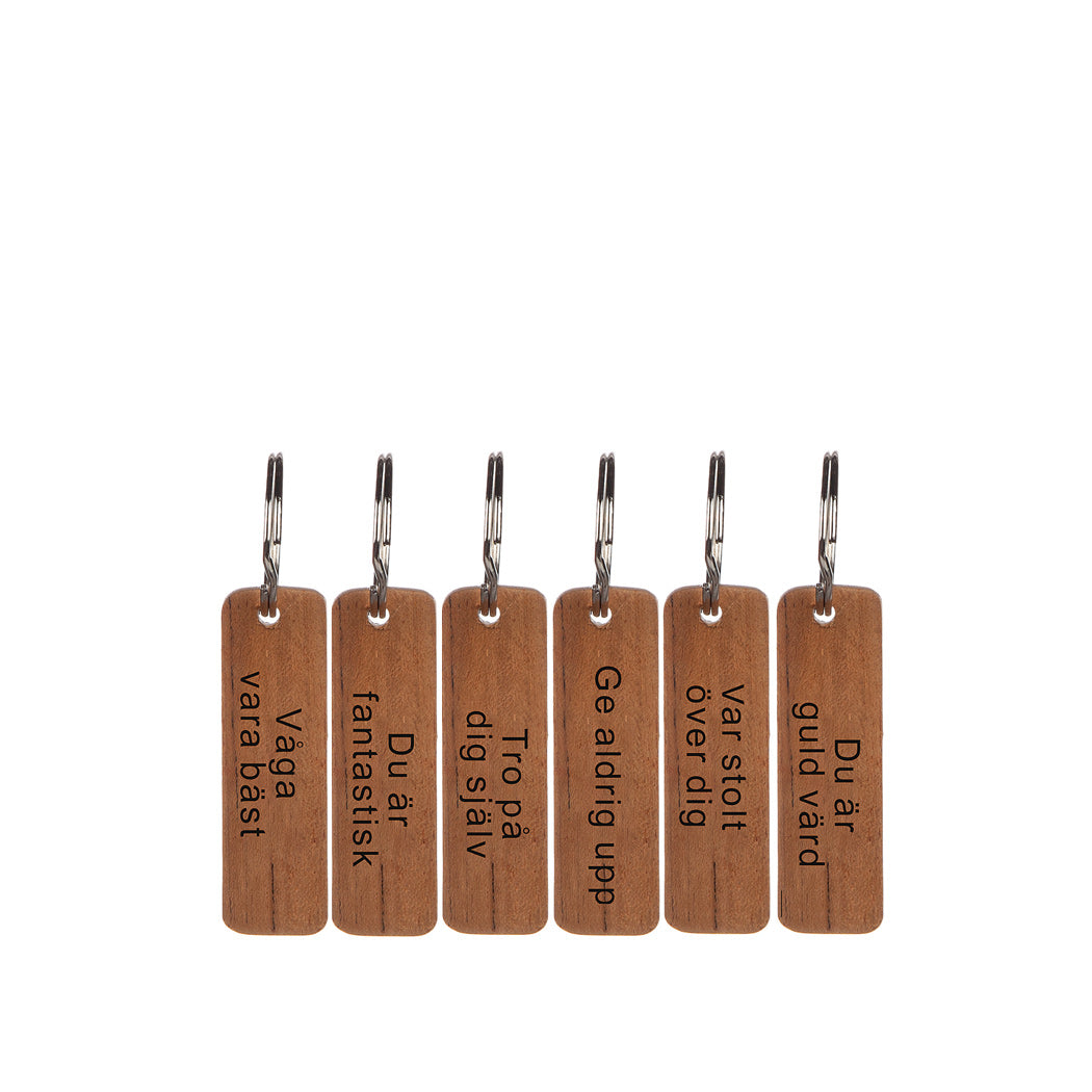 Wooden key ring with text