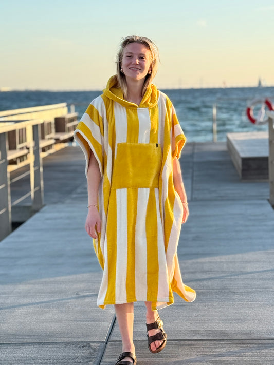Terry Bath Poncho Yellow-white Striped