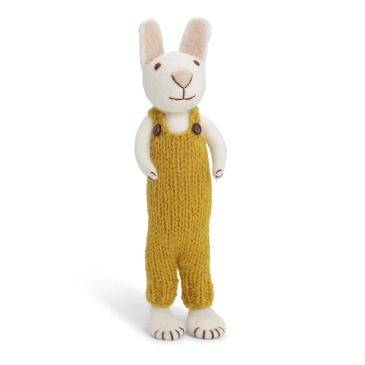 Felted white rabbit with yellow pants (27 cm)