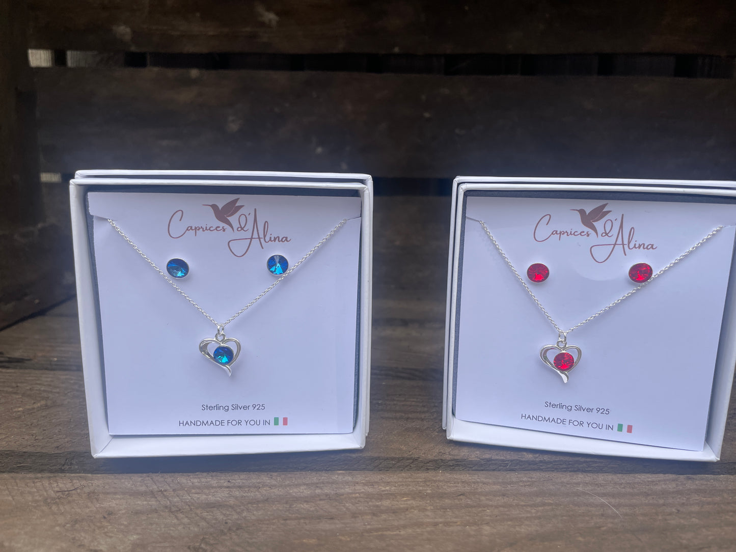 Necklace + earrings with Swarovski crystals
