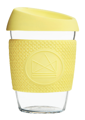 Glass mug with silicone handle