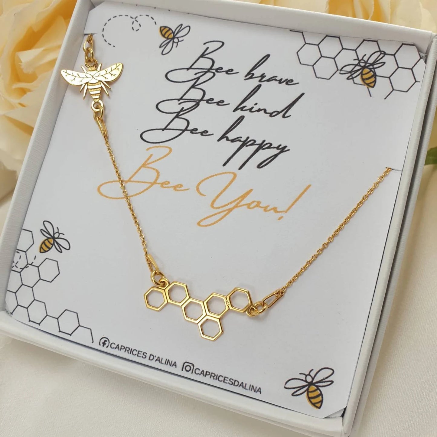 Necklace - Bee on honeycomb