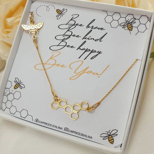 Necklace - Bee on honeycomb
