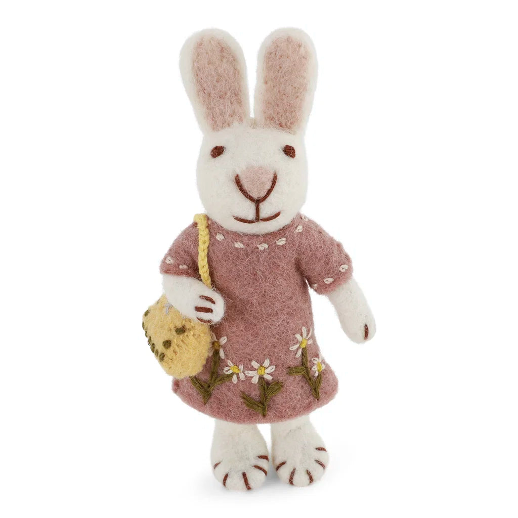 Felted white bunny with daffodil
