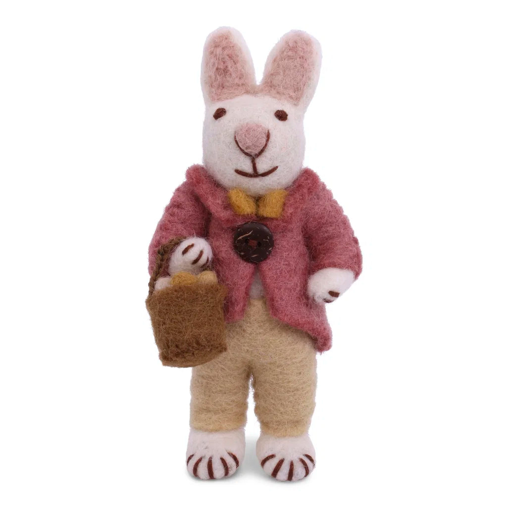 Felted white bunny with daffodil