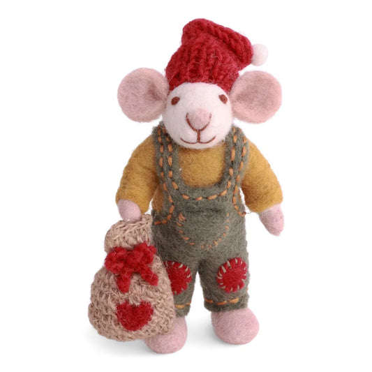 Felted white mouse with fly agaric (12 cm)