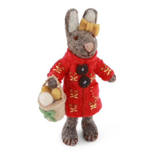 Felted white bunny with daffodil