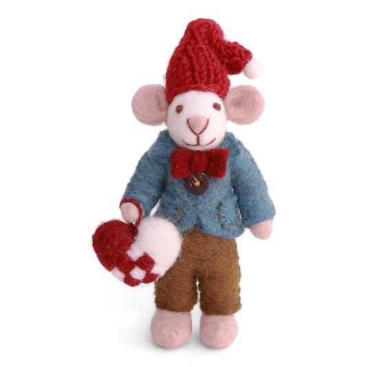 Felted white mouse with fly agaric (12 cm)