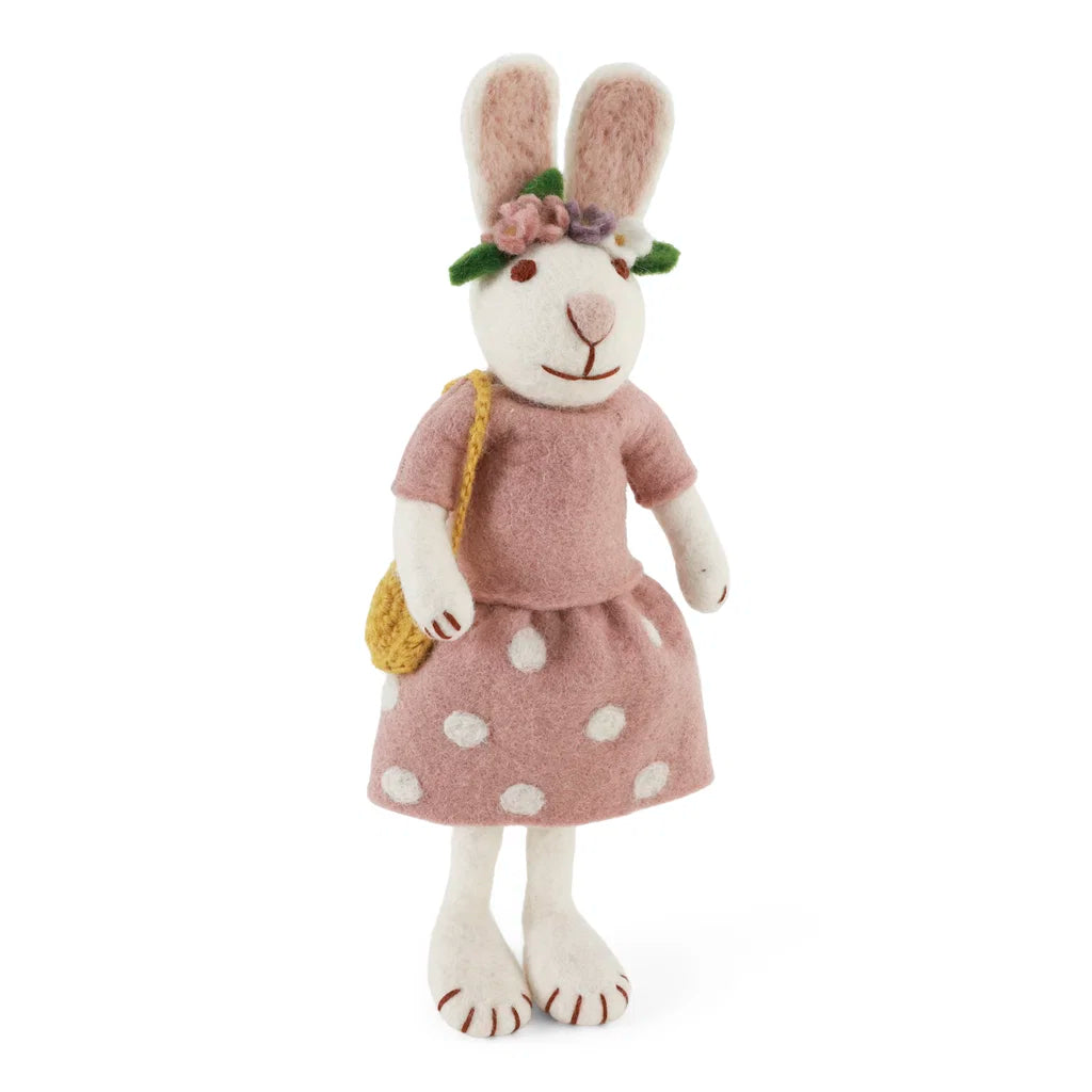 Felted white bunny with daffodil