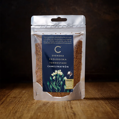Ekologiska torrostade camelinafrön – Svenskodlade frön rika på omega 3, protein & fibrer