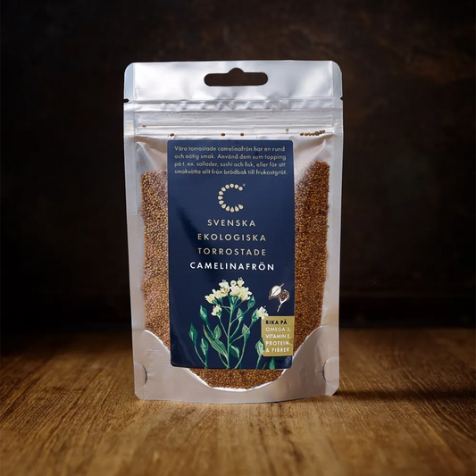 Ekologiska torrostade camelinafrön – Svenskodlade frön rika på omega 3, protein & fibrer