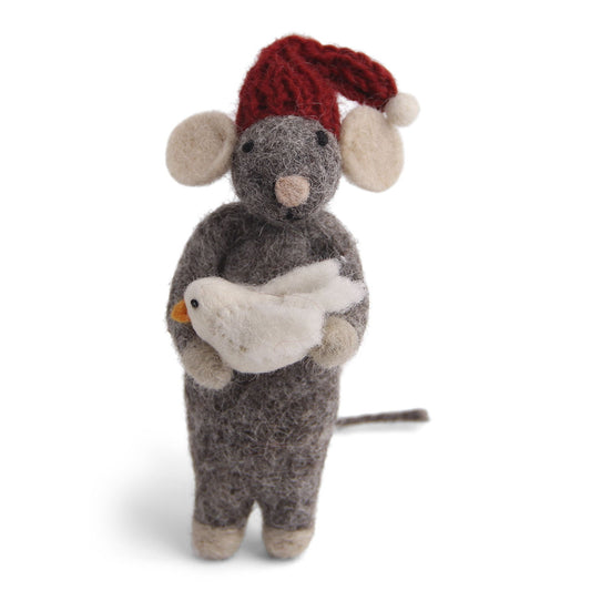 Tovad grå mus med duva