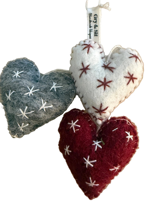 Felted small hearts, set of 6