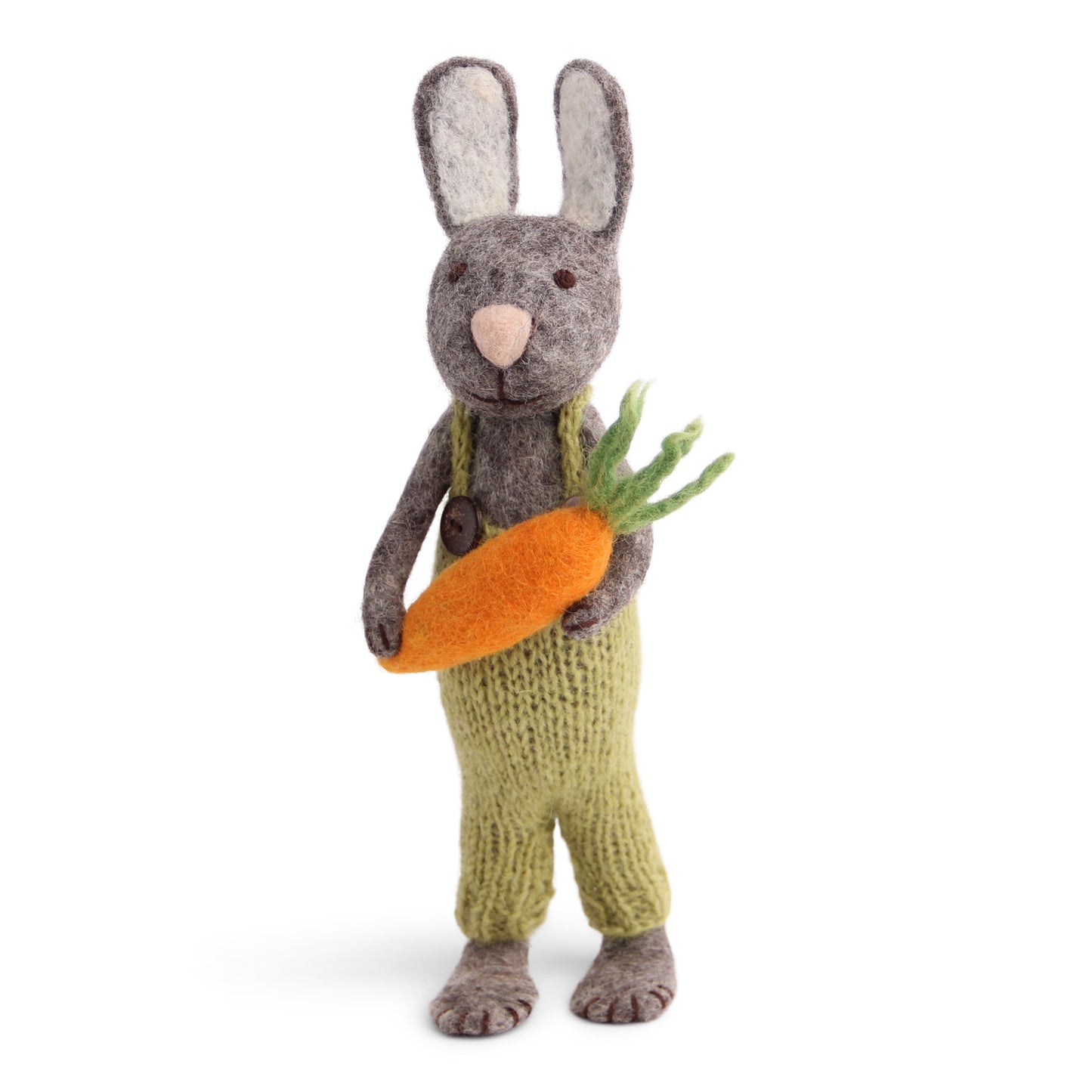 Tovad stor grå kanin med gröna byxor och morot (27cm)