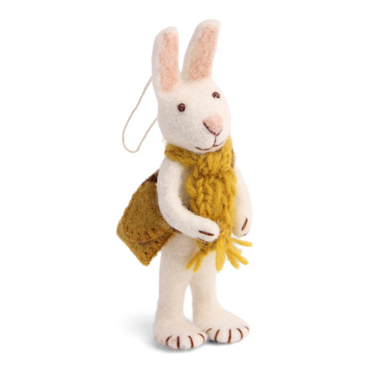 Tovad vit kanin med gul halsduk